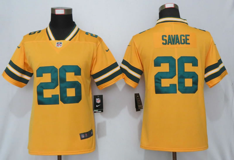 Women Nike Green Bay Packers 26 Savage Vapor Untouchable Nike Gold Inverted Limited Jersey
